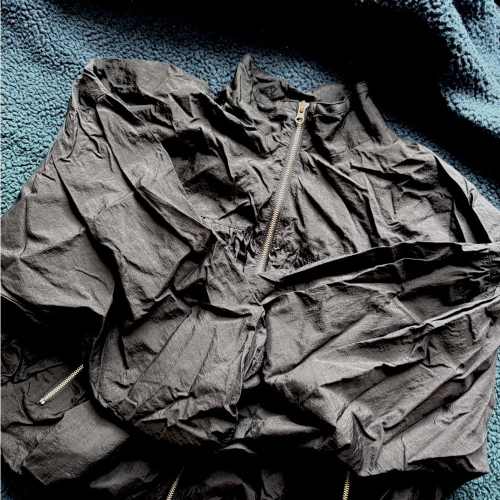 Free People Black Bomber Jacket with Balloon Sleeves
